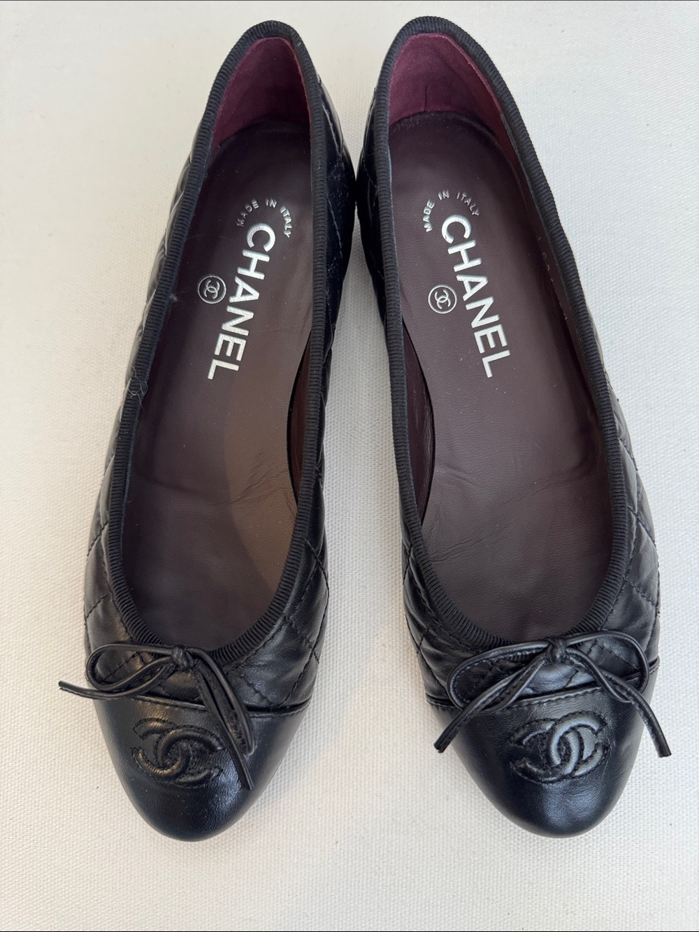 Chanel Aged Calfskin Quilted Cap Toe Ballerina Flats Black NIB 36.5 - Picture 2 of 8